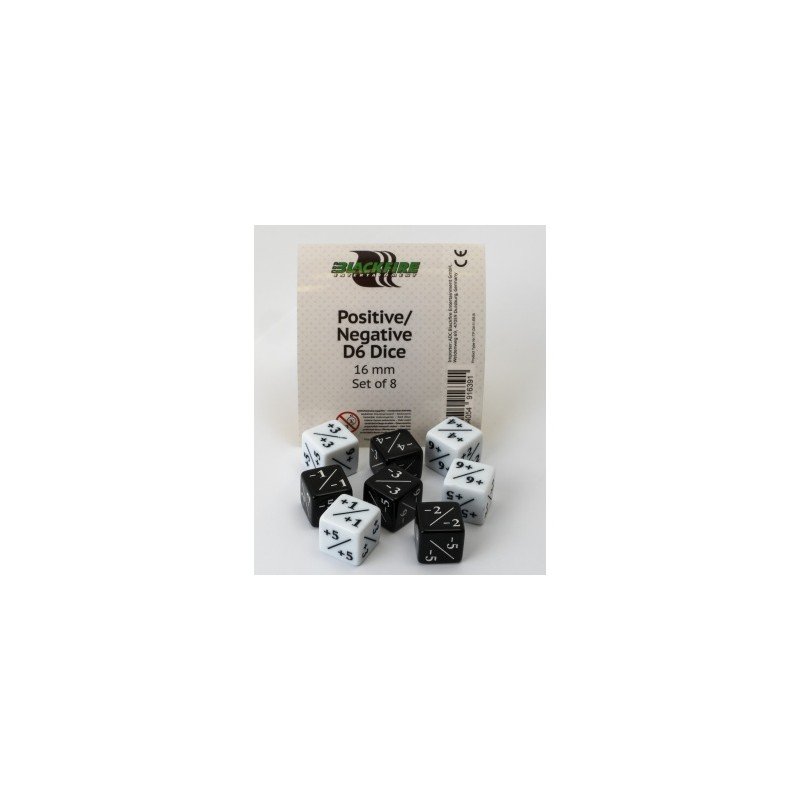 Blackfire Dice - Positive/Negative D6 Dice 16Mm (8 Dice)