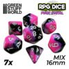 7x Dados Mix RPG 16mm Rosa Marmol